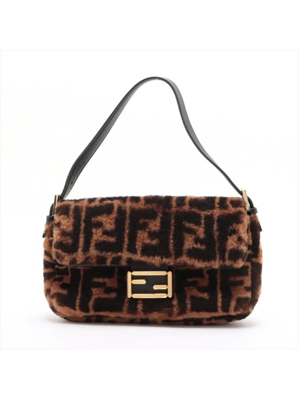 Fendi Zucca Mamma Baguette Bucket Fur Leather Shoulder Bag